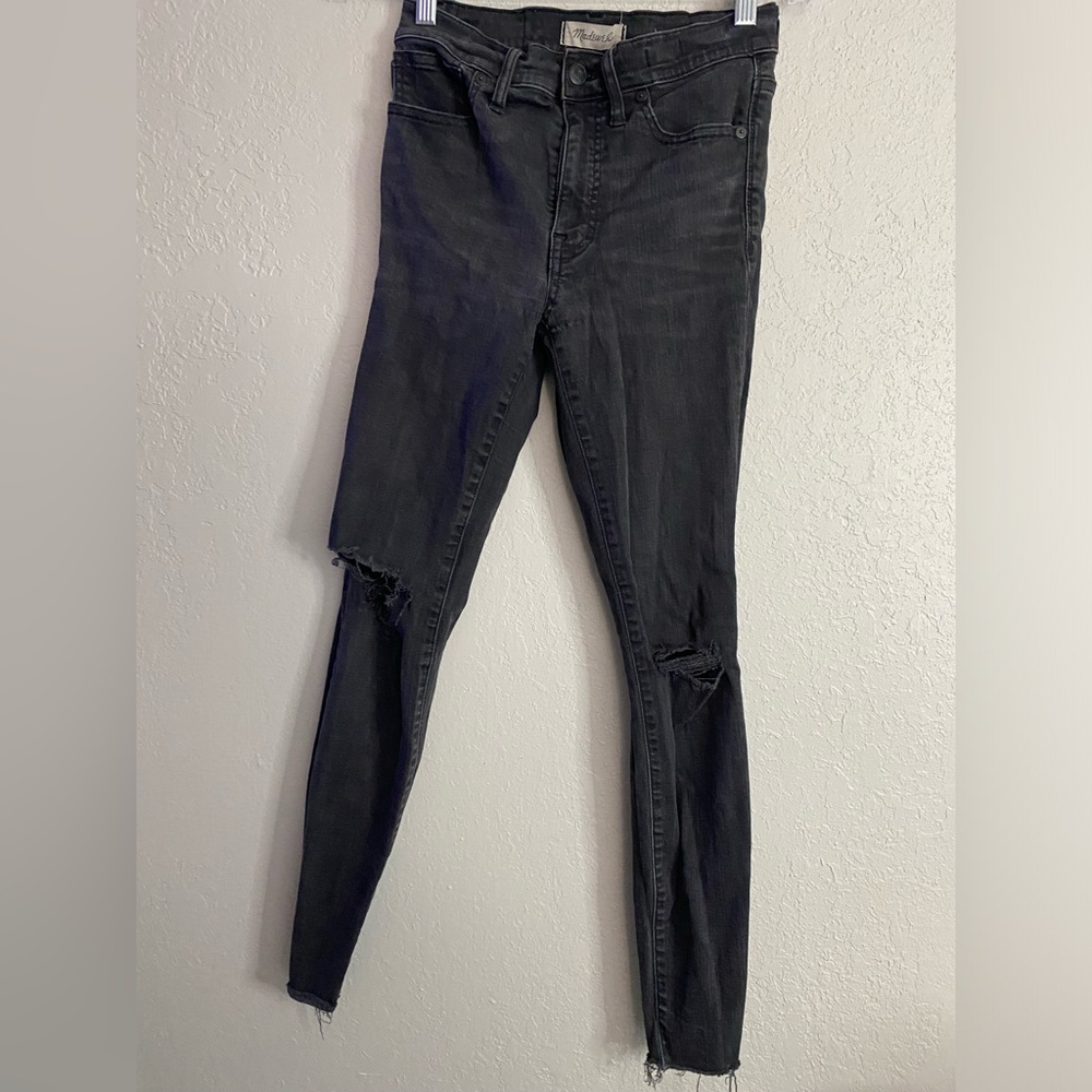 Madewell Curvy High Rise Skinny Jeans Women's Size 27 Black Raw Hem Distressed